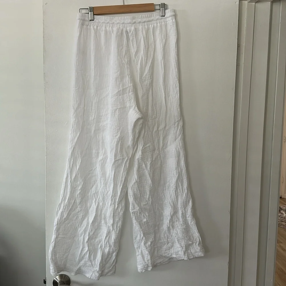 C&C California White Cotton Drawstring Pants - Size L - Picture 3 of 5